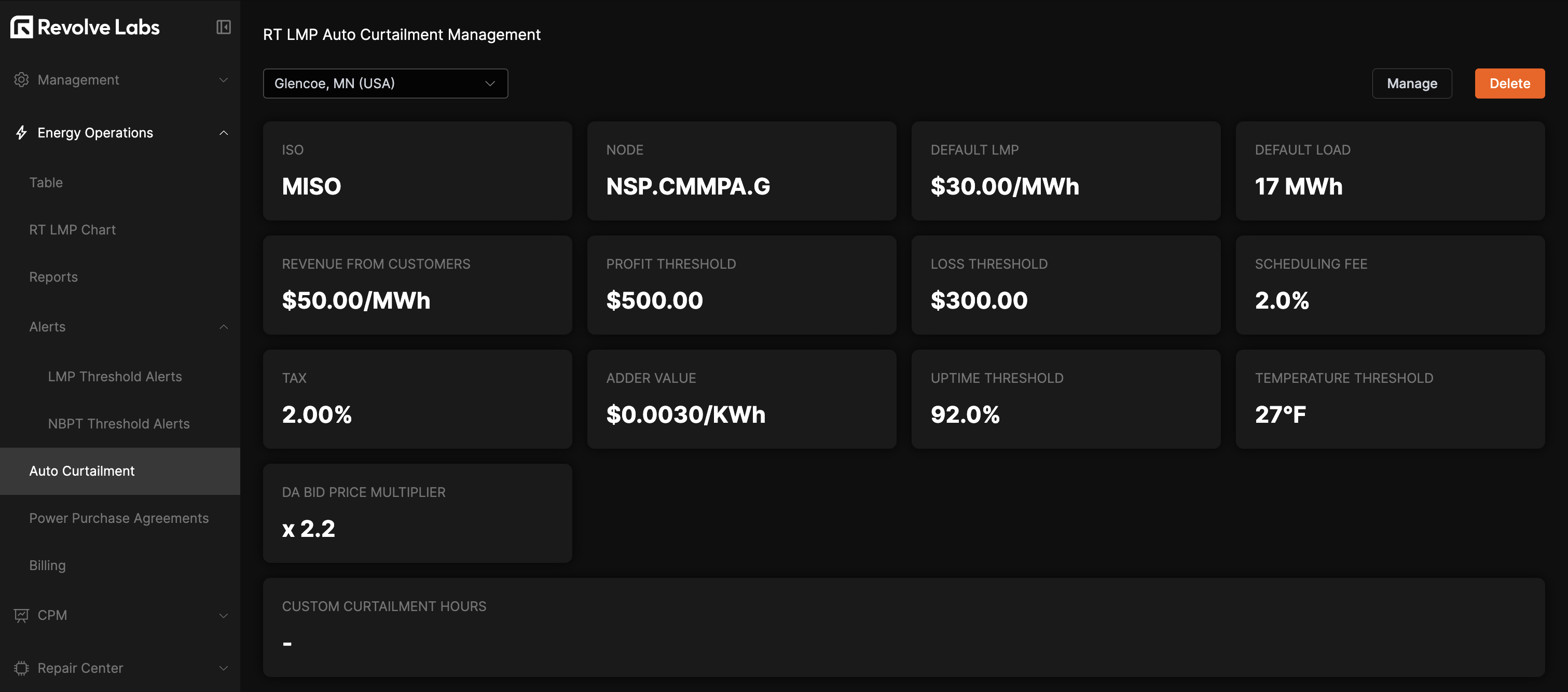 Auto-curtailment tab