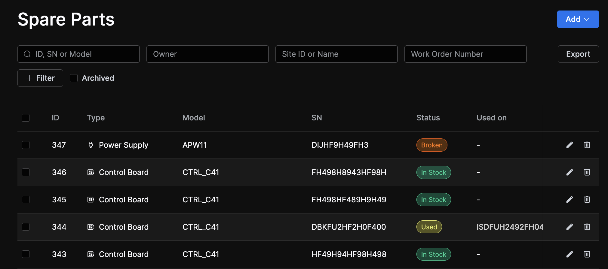 Replaced Spare Part flagged as broken